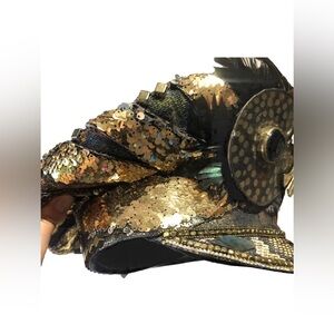 Burning Man Festival Gold Metallic Embellished Military Captains Hat